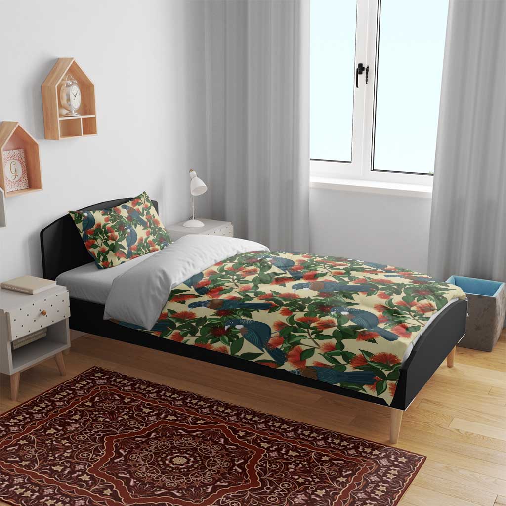 New Zealand Christmas Bedding Set Romantic Tui Birds on Pohutukawa - Ivory - Aussie Hoodie