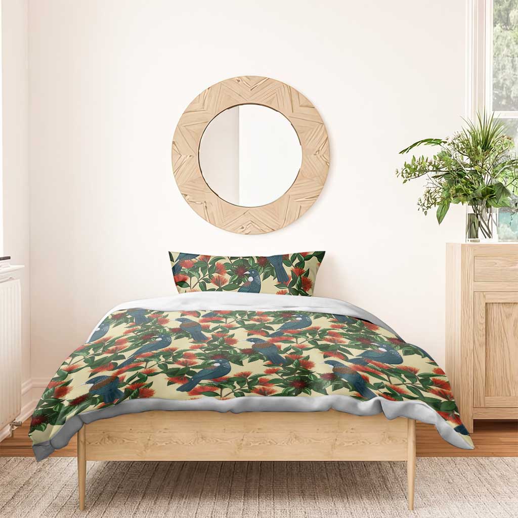 New Zealand Christmas Bedding Set Romantic Tui Birds on Pohutukawa - Ivory - Aussie Hoodie