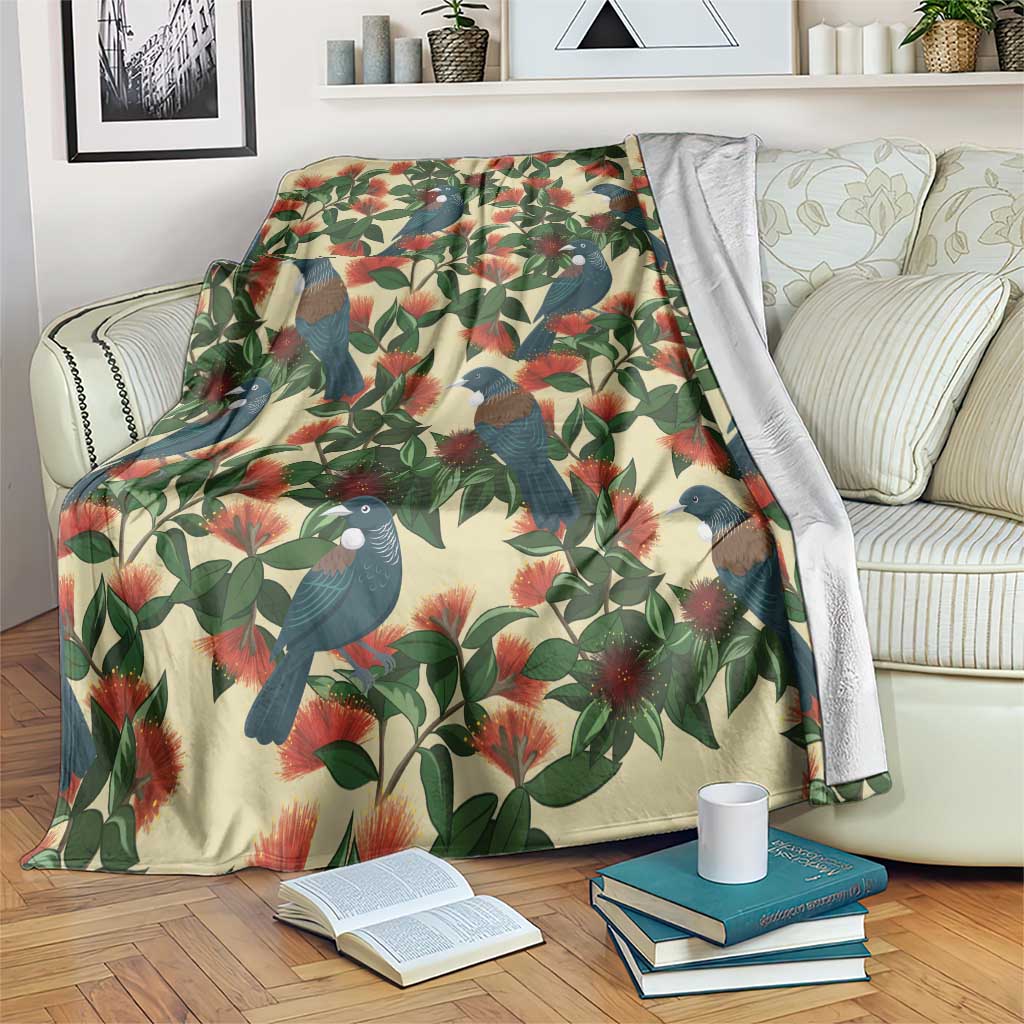 New Zealand Christmas Blanket Romantic Tui Birds on Pohutukawa - Ivory - Aussie Hoodie