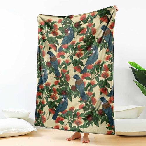 New Zealand Christmas Blanket Romantic Tui Birds on Pohutukawa - Ivory - Aussie Hoodie