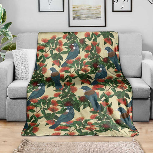 New Zealand Christmas Blanket Romantic Tui Birds on Pohutukawa - Ivory - Aussie Hoodie