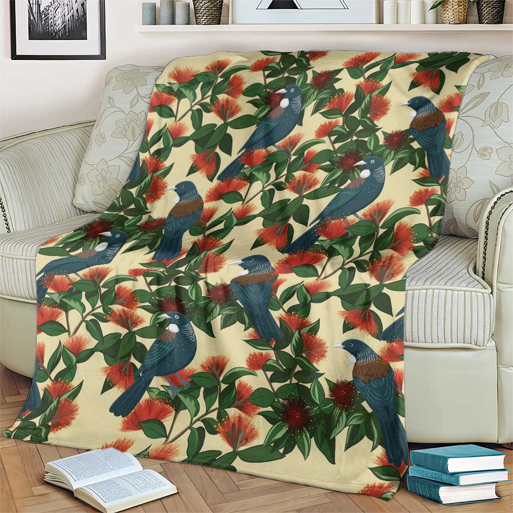New Zealand Christmas Blanket Romantic Tui Birds on Pohutukawa - Ivory - Aussie Hoodie