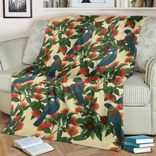 New Zealand Christmas Blanket Romantic Tui Birds on Pohutukawa - Ivory - Aussie Hoodie