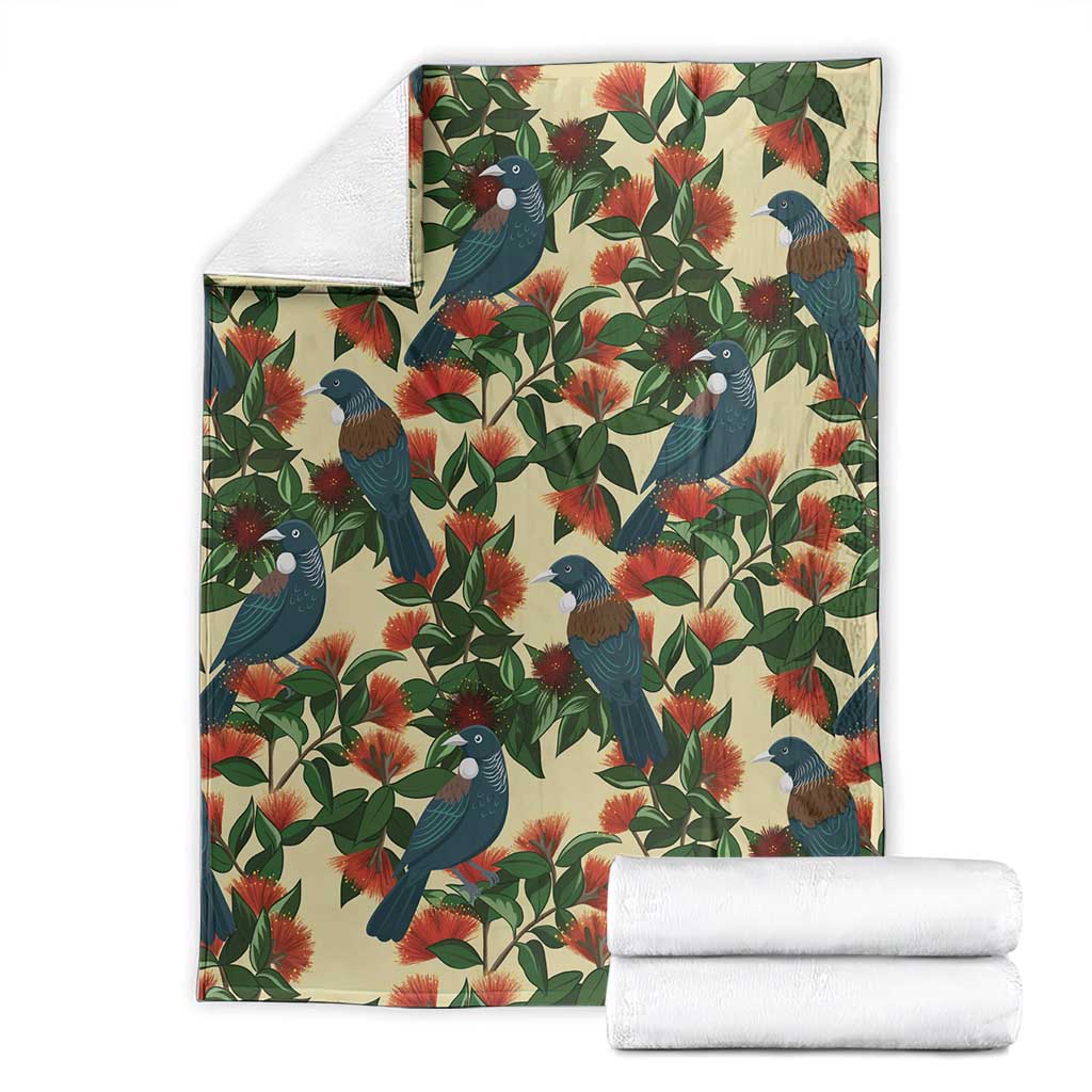 New Zealand Christmas Blanket Romantic Tui Birds on Pohutukawa - Ivory - Aussie Hoodie
