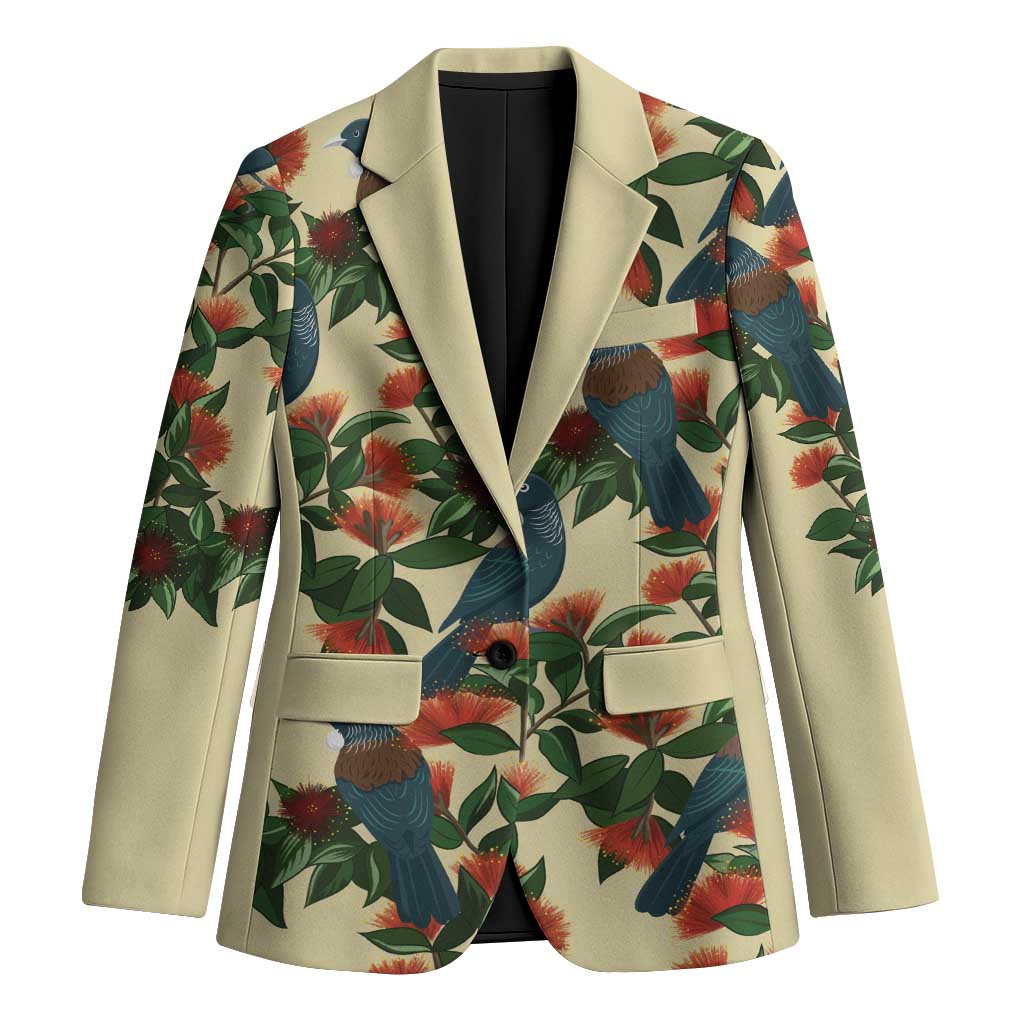 New Zealand Christmas Blazer Romantic Tui Birds on Pohutukawa - Ivory - Aussie Hoodie