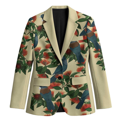 New Zealand Christmas Blazer Romantic Tui Birds on Pohutukawa - Ivory - Aussie Hoodie