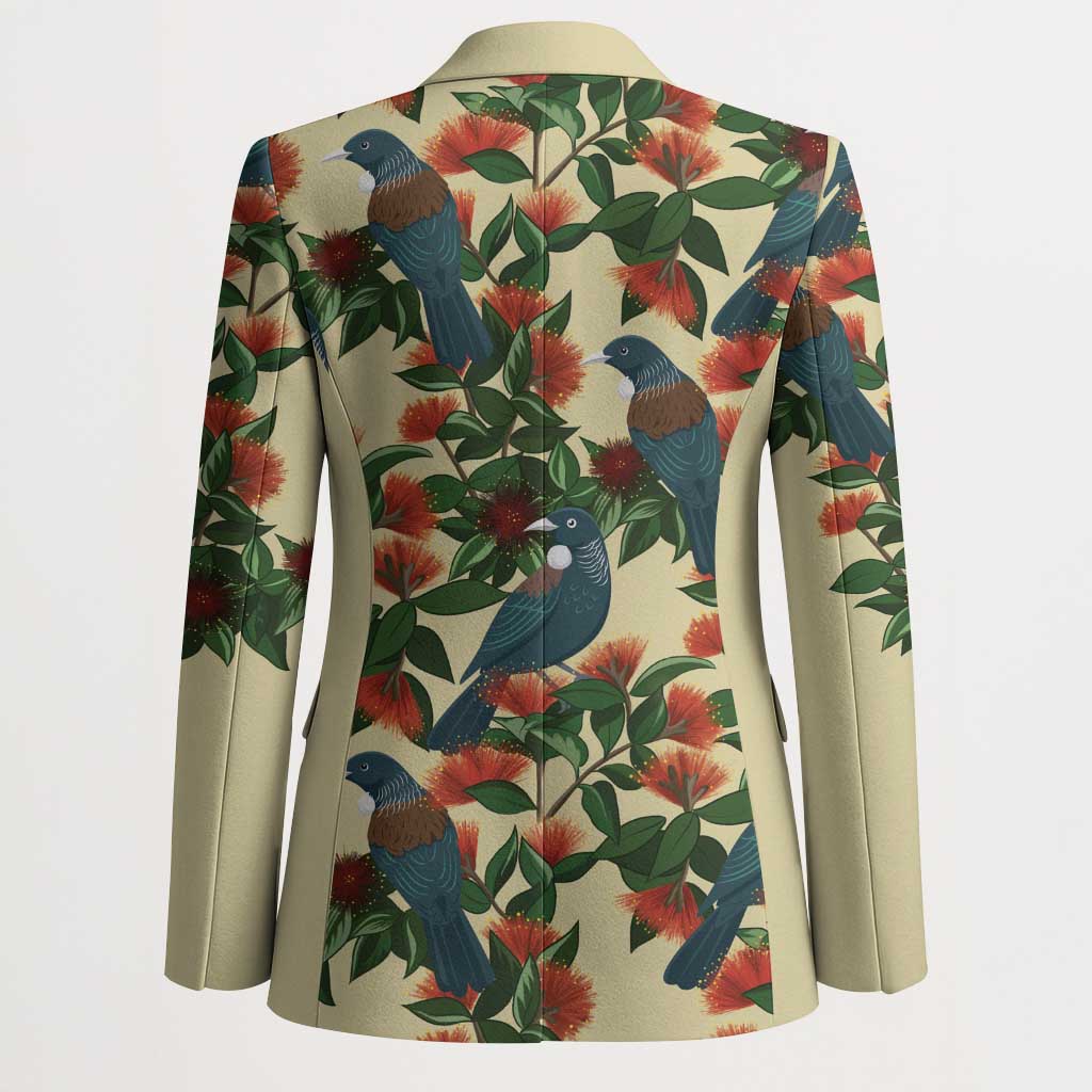 New Zealand Christmas Blazer Romantic Tui Birds on Pohutukawa - Ivory - Aussie Hoodie