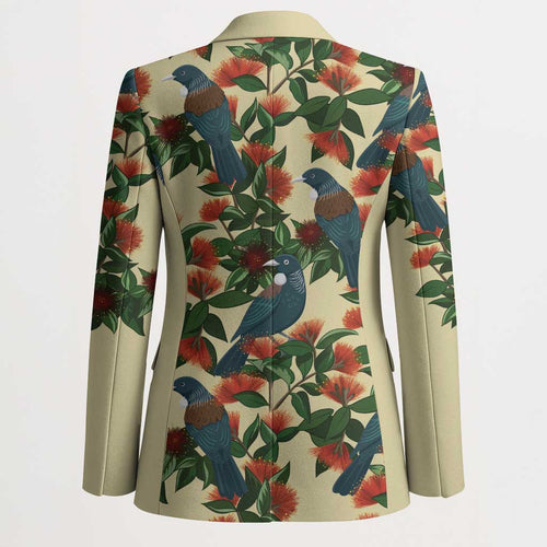 New Zealand Christmas Blazer Romantic Tui Birds on Pohutukawa - Ivory - Aussie Hoodie