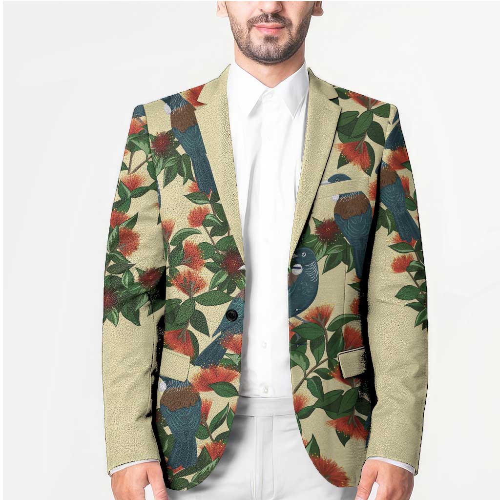 New Zealand Christmas Blazer Romantic Tui Birds on Pohutukawa - Ivory - Aussie Hoodie