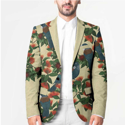 New Zealand Christmas Blazer Romantic Tui Birds on Pohutukawa - Ivory - Aussie Hoodie