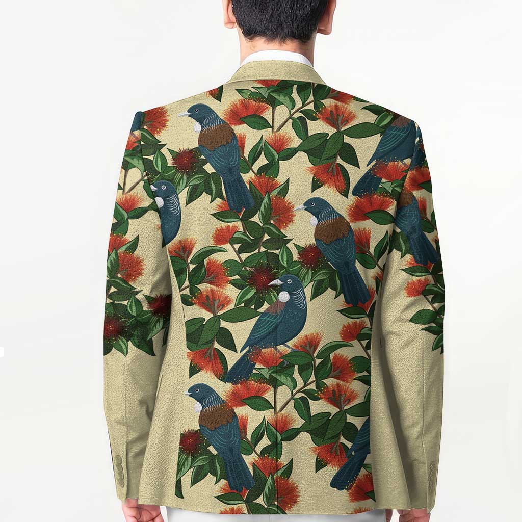 New Zealand Christmas Blazer Romantic Tui Birds on Pohutukawa - Ivory - Aussie Hoodie
