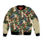 New Zealand Christmas Bomber Jacket Romantic Tui Birds on Pohutukawa - Ivory - Aussie Hoodie