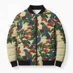 New Zealand Christmas Bomber Puffer Jacket Romantic Tui Birds on Pohutukawa - Ivory - Aussie Hoodie