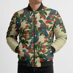 New Zealand Christmas Bomber Puffer Jacket Romantic Tui Birds on Pohutukawa - Ivory - Aussie Hoodie