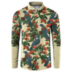 New Zealand Christmas Button Sweatshirt Romantic Tui Birds on Pohutukawa - Ivory - Aussie Hoodie