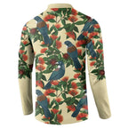 New Zealand Christmas Button Sweatshirt Romantic Tui Birds on Pohutukawa - Ivory - Aussie Hoodie