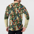 New Zealand Christmas Button Sweatshirt Romantic Tui Birds on Pohutukawa - Ivory - Aussie Hoodie