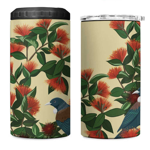 New Zealand Christmas 4 in 1 Can Cooler Tumbler Romantic Tui Birds on Pohutukawa - Ivory - Aussie Hoodie