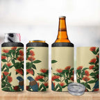 New Zealand Christmas 4 in 1 Can Cooler Tumbler Romantic Tui Birds on Pohutukawa - Ivory - Aussie Hoodie