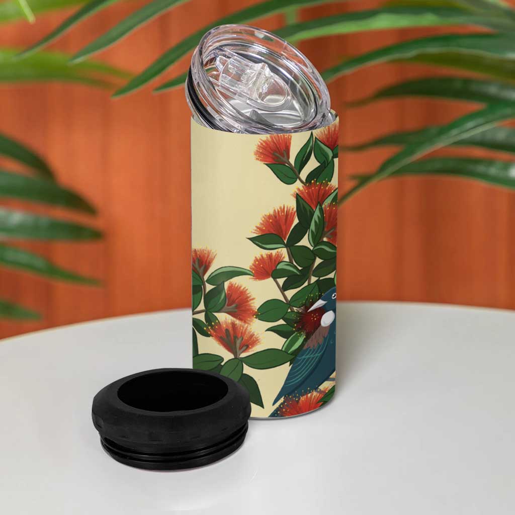 New Zealand Christmas 4 in 1 Can Cooler Tumbler Romantic Tui Birds on Pohutukawa - Ivory - Aussie Hoodie