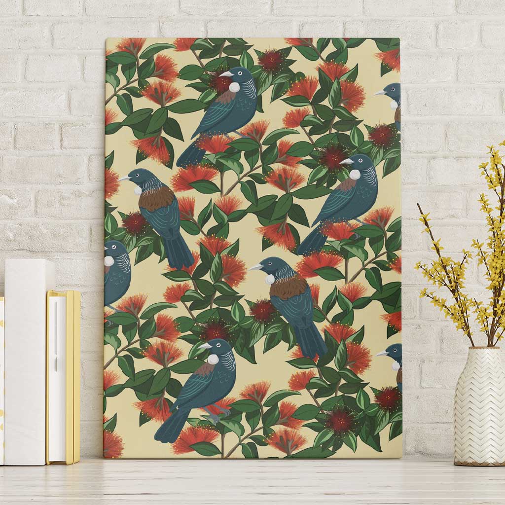 New Zealand Christmas Canvas Wall Art Romantic Tui Birds on Pohutukawa - Ivory - Aussie Hoodie