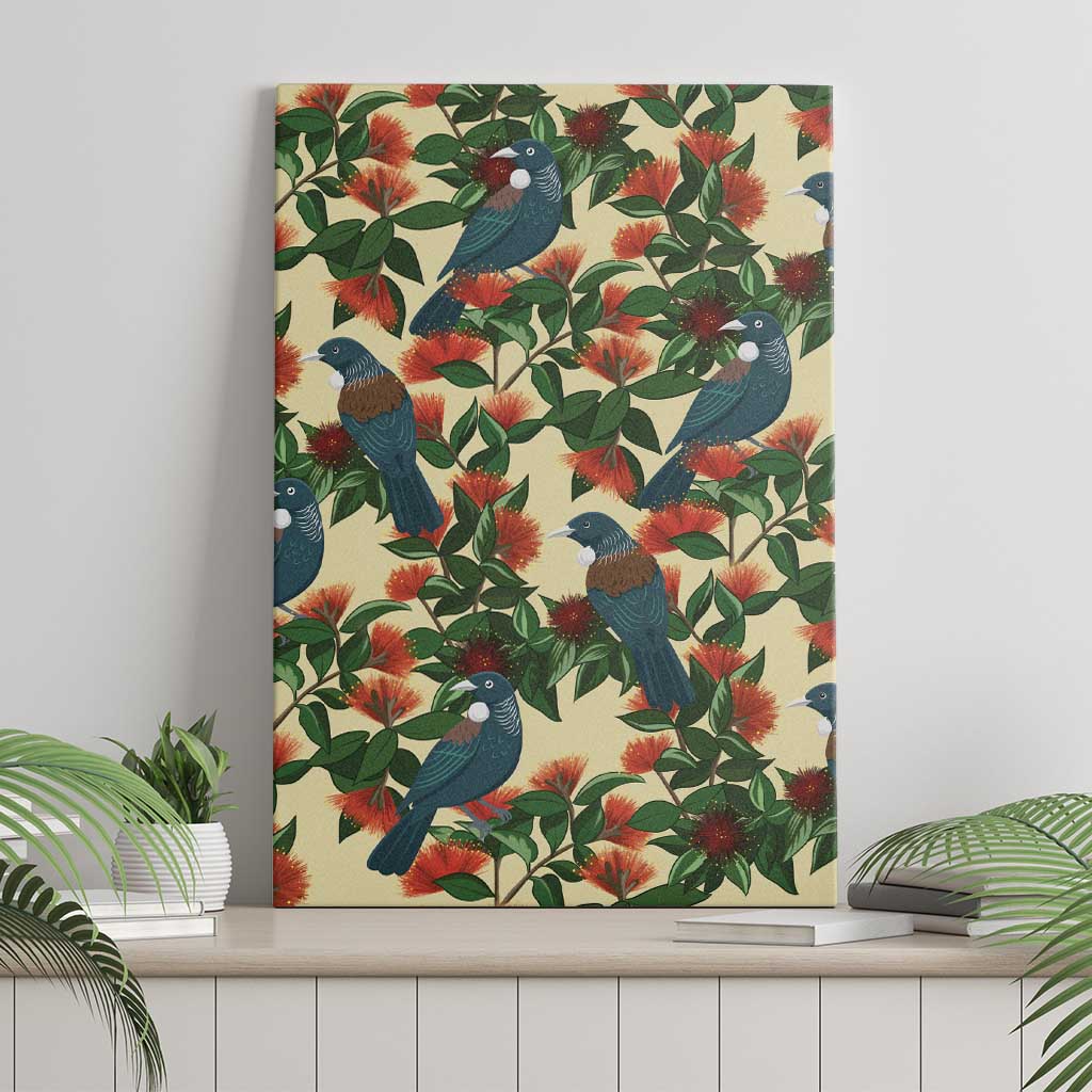 New Zealand Christmas Canvas Wall Art Romantic Tui Birds on Pohutukawa - Ivory - Aussie Hoodie