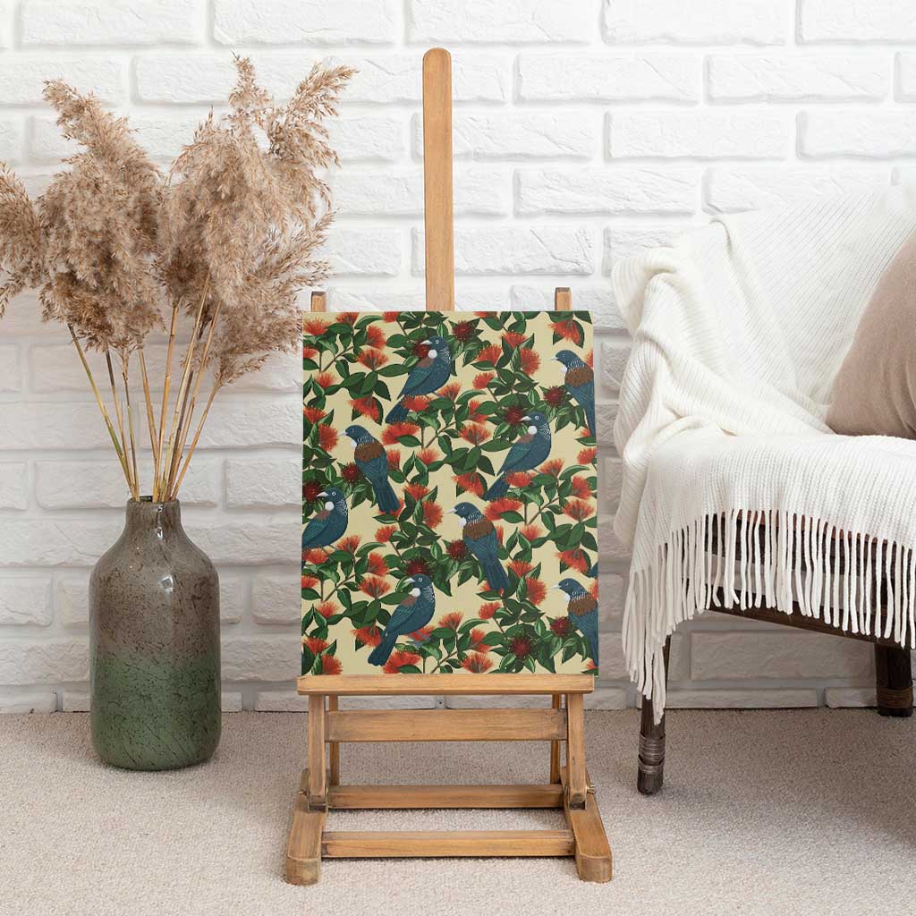 New Zealand Christmas Canvas Wall Art Romantic Tui Birds on Pohutukawa - Ivory - Aussie Hoodie