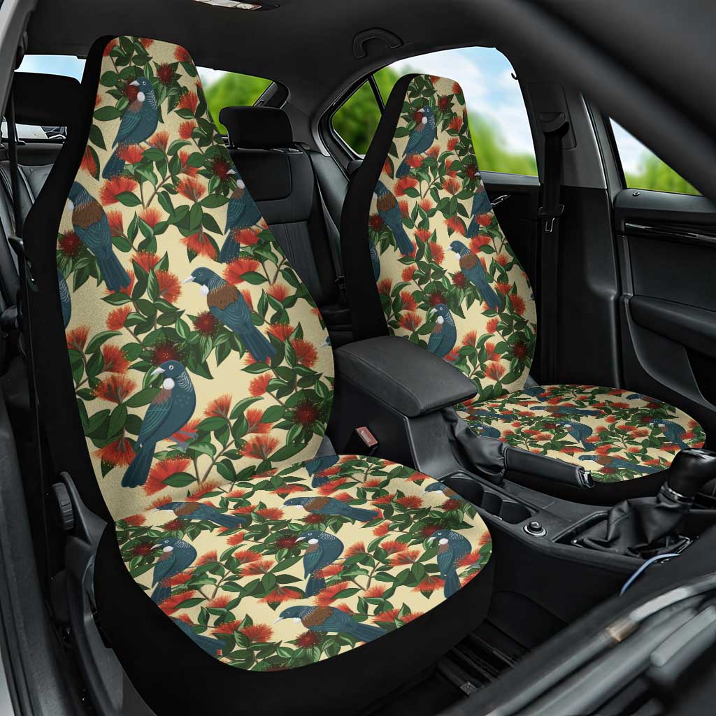 New Zealand Christmas Car Seat Cover Romantic Tui Birds on Pohutukawa - Ivory - Aussie Hoodie
