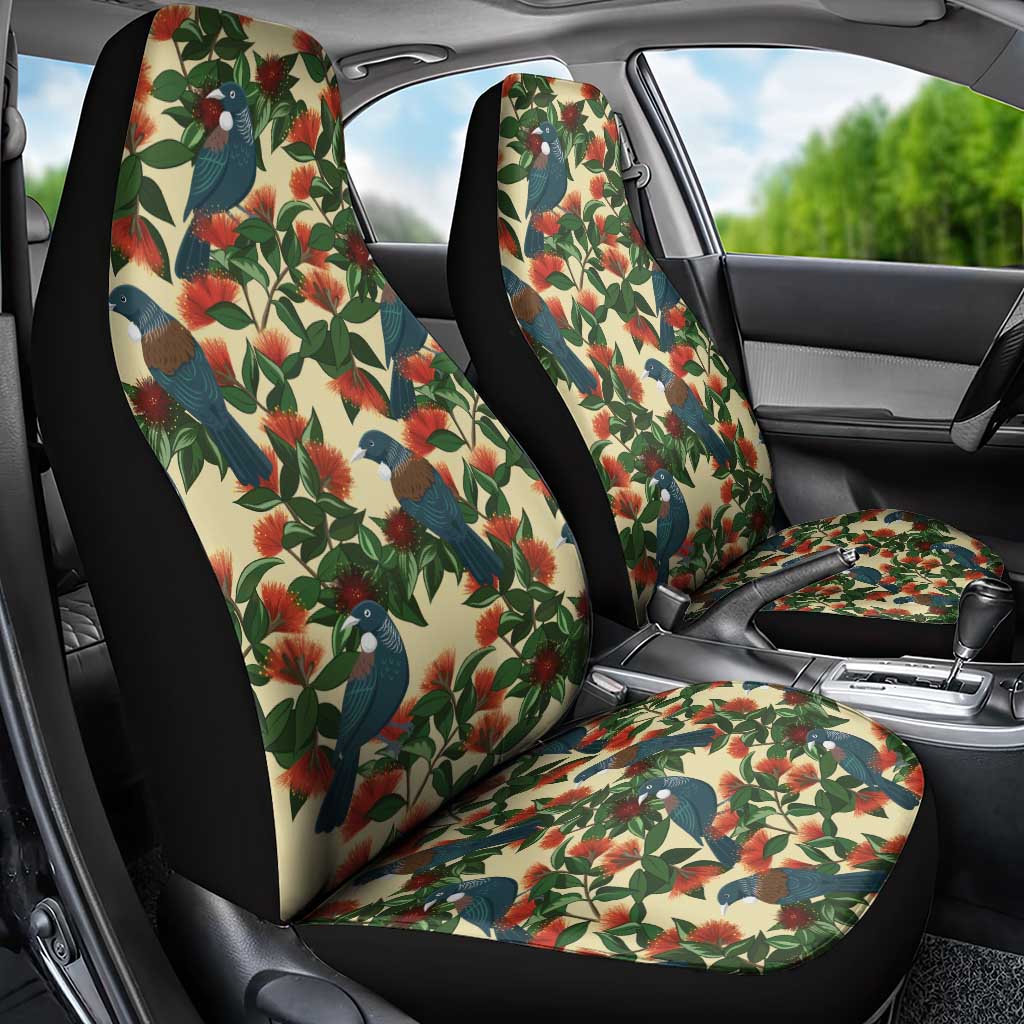 New Zealand Christmas Car Seat Cover Romantic Tui Birds on Pohutukawa - Ivory - Aussie Hoodie