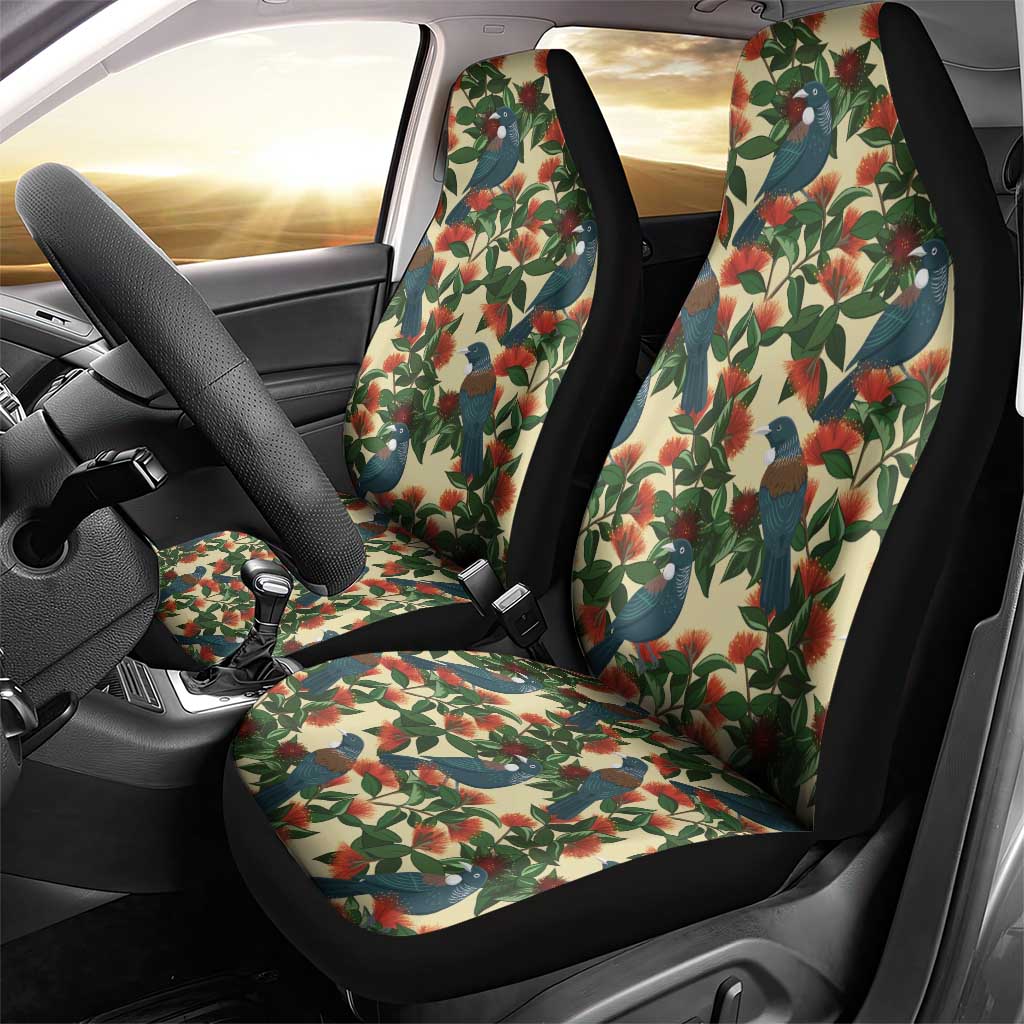 New Zealand Christmas Car Seat Cover Romantic Tui Birds on Pohutukawa - Ivory - Aussie Hoodie