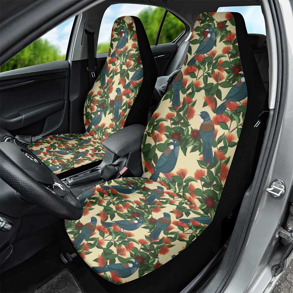 New Zealand Christmas Car Seat Cover Romantic Tui Birds on Pohutukawa - Ivory - Aussie Hoodie