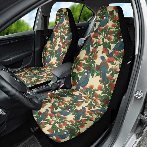 New Zealand Christmas Car Seat Cover Romantic Tui Birds on Pohutukawa - Ivory - Aussie Hoodie