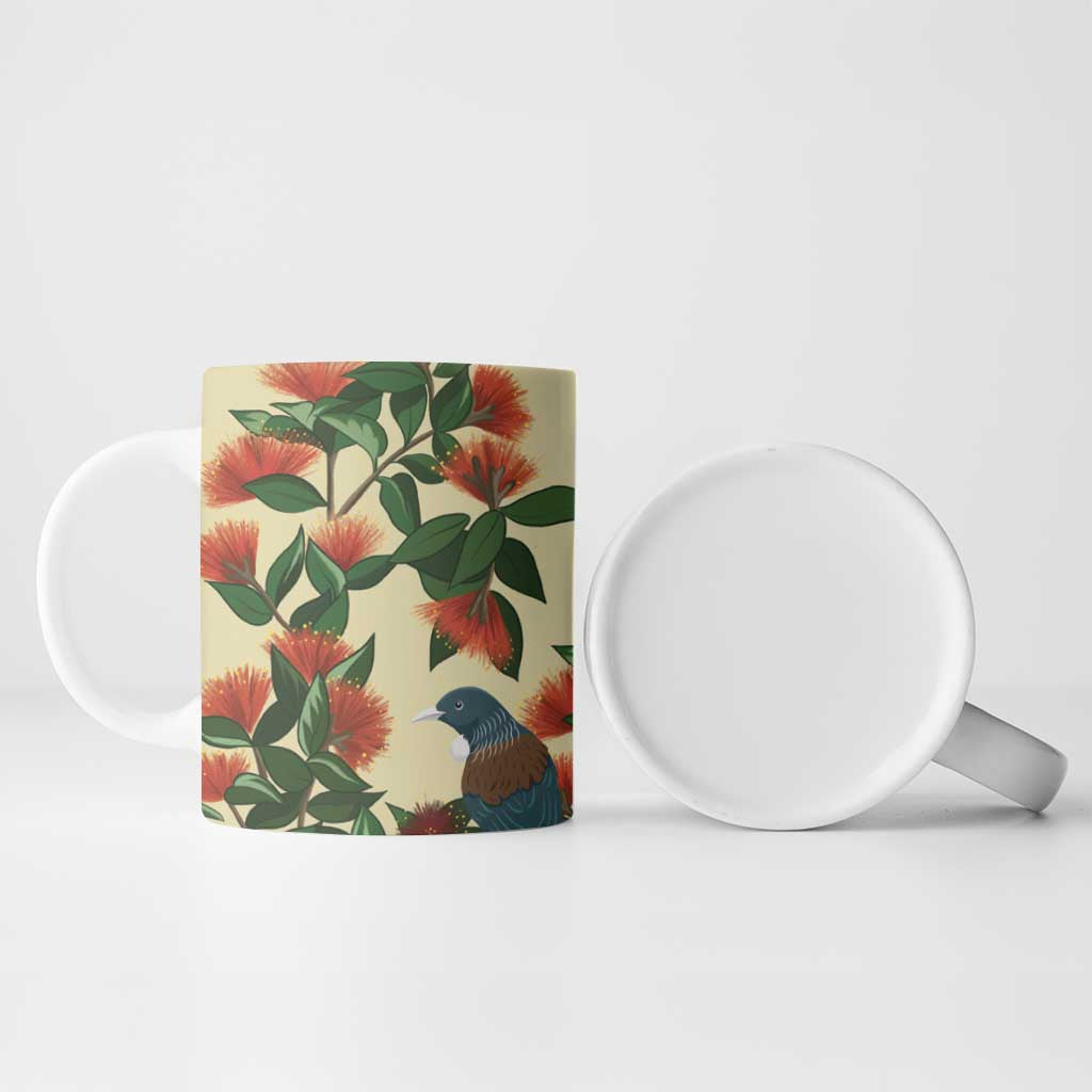 New Zealand Christmas Ceramic Mug Romantic Tui Birds on Pohutukawa - Ivory - Aussie Hoodie