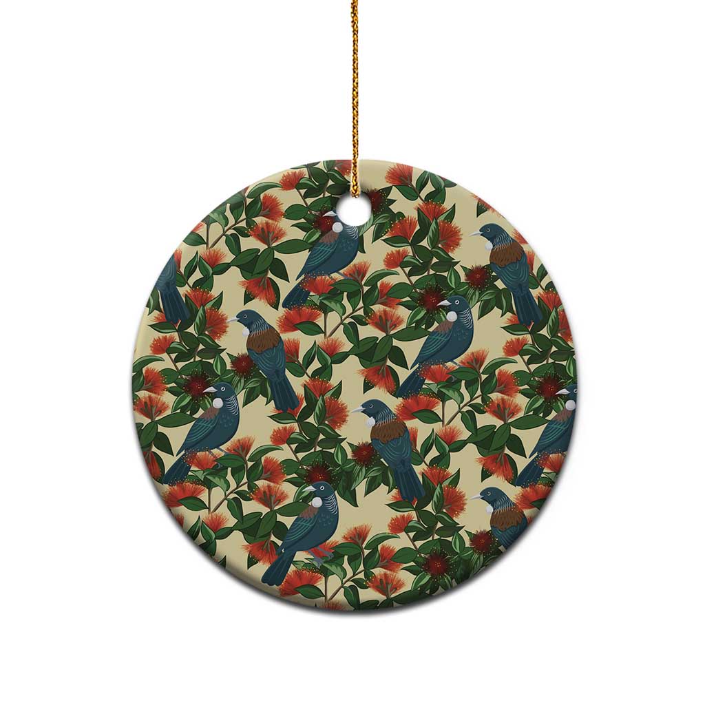New Zealand Christmas Ceramic Ornament Romantic Tui Birds on Pohutukawa - Ivory - Aussie Hoodie
