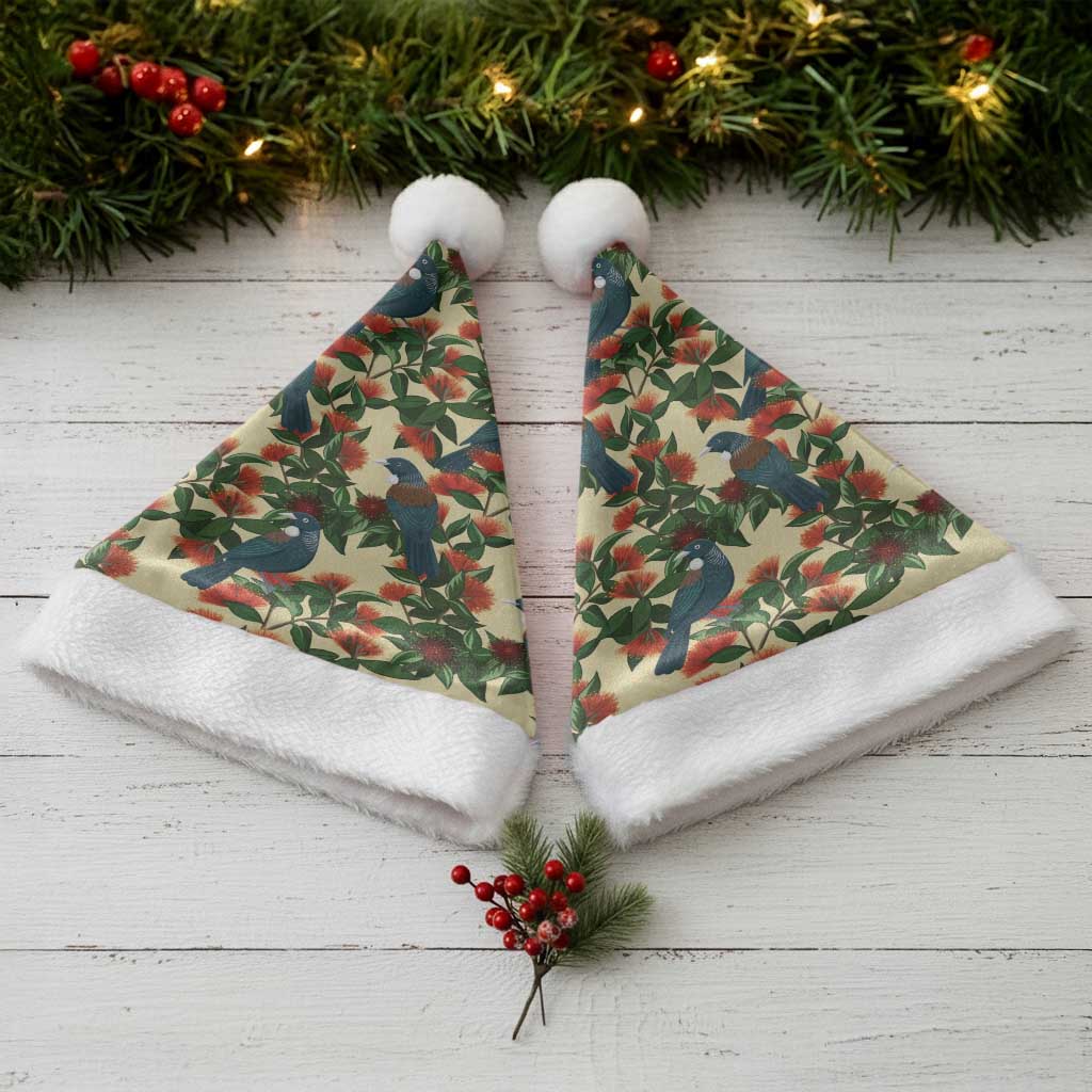 New Zealand Christmas Santa Hat Romantic Tui Birds on Pohutukawa - Ivory - Aussie Hoodie