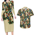 New Zealand Christmas Couples Matching Long Sleeve Bodycon Dress and Hawaiian Shirt Romantic Tui Birds on Pohutukawa - Ivory - Aussie Hoodie