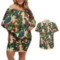 New Zealand Christmas Couples Matching Off Shoulder Short Dress and Hawaiian Shirt Romantic Tui Birds on Pohutukawa - Ivory - Aussie Hoodie