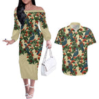 New Zealand Christmas Couples Matching Off The Shoulder Long Sleeve Dress and Hawaiian Shirt Romantic Tui Birds on Pohutukawa - Ivory - Aussie Hoodie