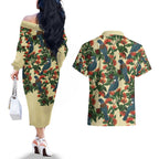 New Zealand Christmas Couples Matching Off The Shoulder Long Sleeve Dress and Hawaiian Shirt Romantic Tui Birds on Pohutukawa - Ivory - Aussie Hoodie