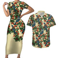 New Zealand Christmas Couples Matching Short Sleeve Bodycon Dress and Hawaiian Shirt Romantic Tui Birds on Pohutukawa - Ivory - Aussie Hoodie
