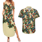New Zealand Christmas Couples Matching Summer Maxi Dress and Hawaiian Shirt Romantic Tui Birds on Pohutukawa - Ivory - Aussie Hoodie