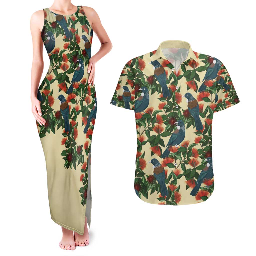 New Zealand Christmas Couples Matching Tank Maxi Dress and Hawaiian Shirt Romantic Tui Birds on Pohutukawa - Ivory - Aussie Hoodie