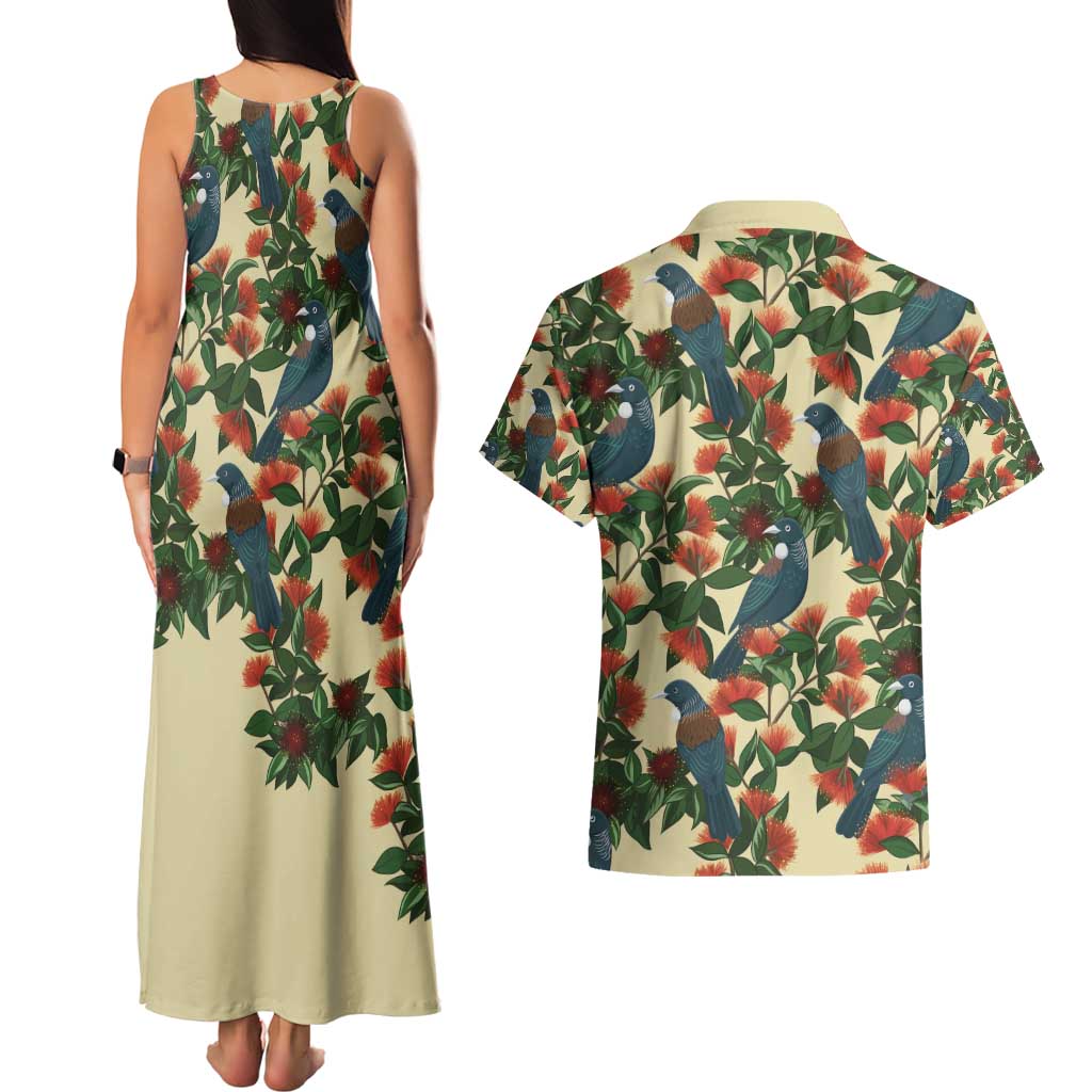 New Zealand Christmas Couples Matching Tank Maxi Dress and Hawaiian Shirt Romantic Tui Birds on Pohutukawa - Ivory - Aussie Hoodie