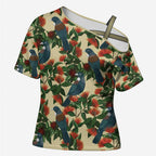 New Zealand Christmas Cross Shoulder Shirt Romantic Tui Birds on Pohutukawa - Ivory - Aussie Hoodie