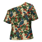 New Zealand Christmas Cross Shoulder Shirt Romantic Tui Birds on Pohutukawa - Ivory - Aussie Hoodie