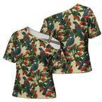 New Zealand Christmas Cross Shoulder Shirt Romantic Tui Birds on Pohutukawa - Ivory - Aussie Hoodie