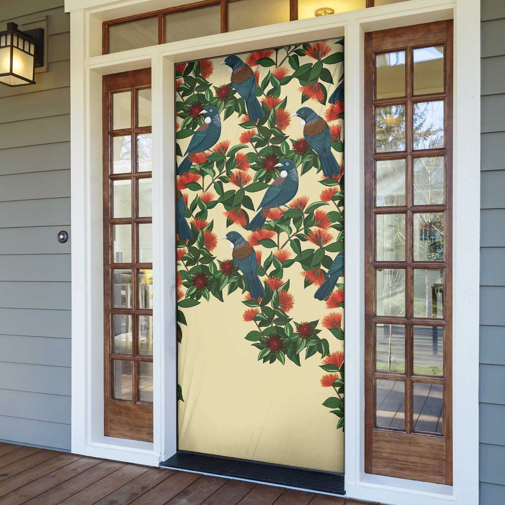 New Zealand Christmas Door Cover Romantic Tui Birds on Pohutukawa - Ivory - Aussie Hoodie