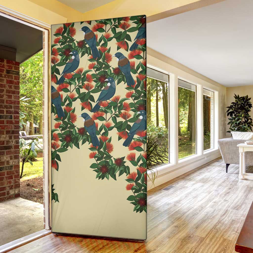 New Zealand Christmas Door Cover Romantic Tui Birds on Pohutukawa - Ivory - Aussie Hoodie