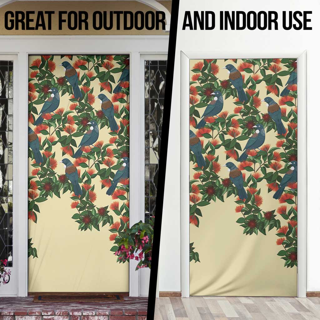 New Zealand Christmas Door Cover Romantic Tui Birds on Pohutukawa - Ivory - Aussie Hoodie