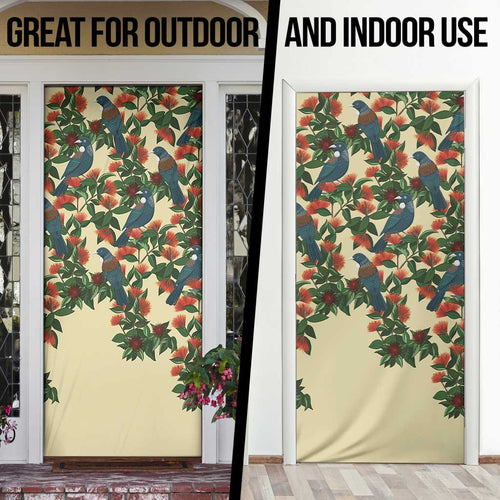 New Zealand Christmas Door Cover Romantic Tui Birds on Pohutukawa - Ivory - Aussie Hoodie